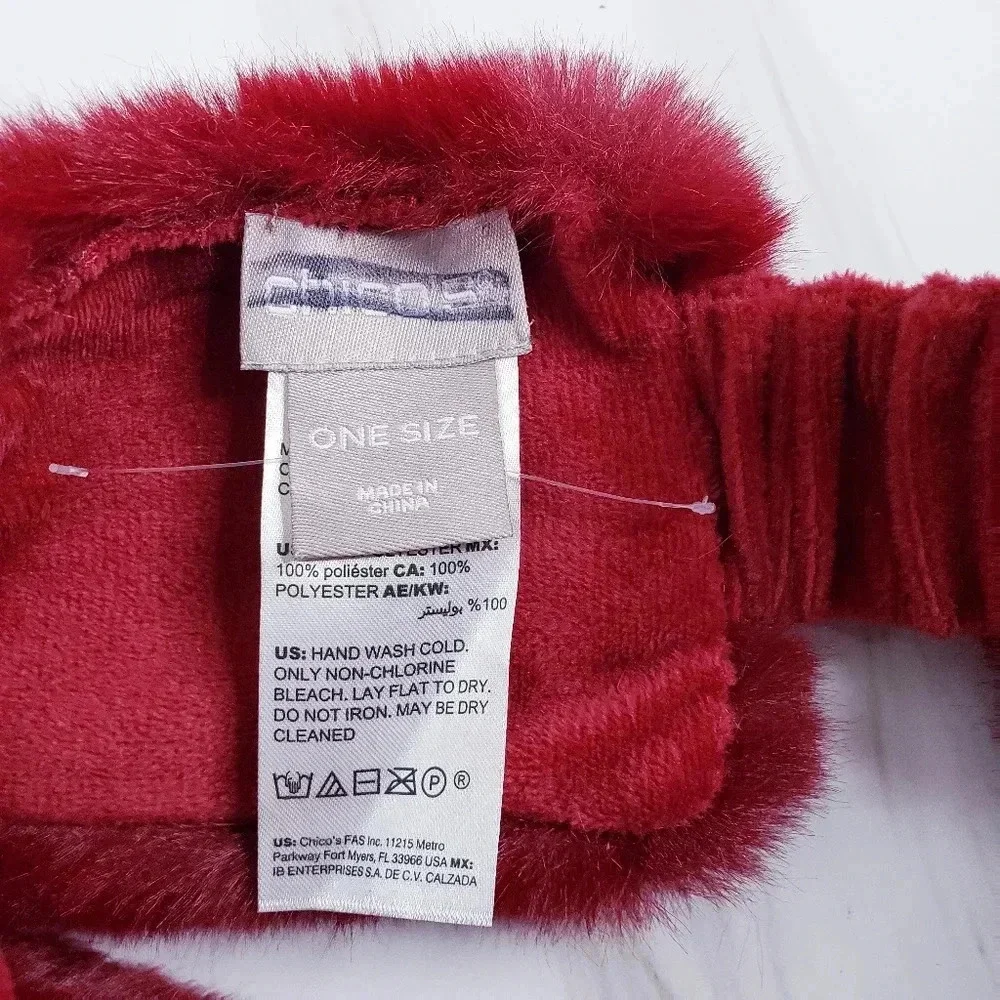 Chico’s Faux Fur Headband Holly Red Cold Weather Lined Cozy Soft